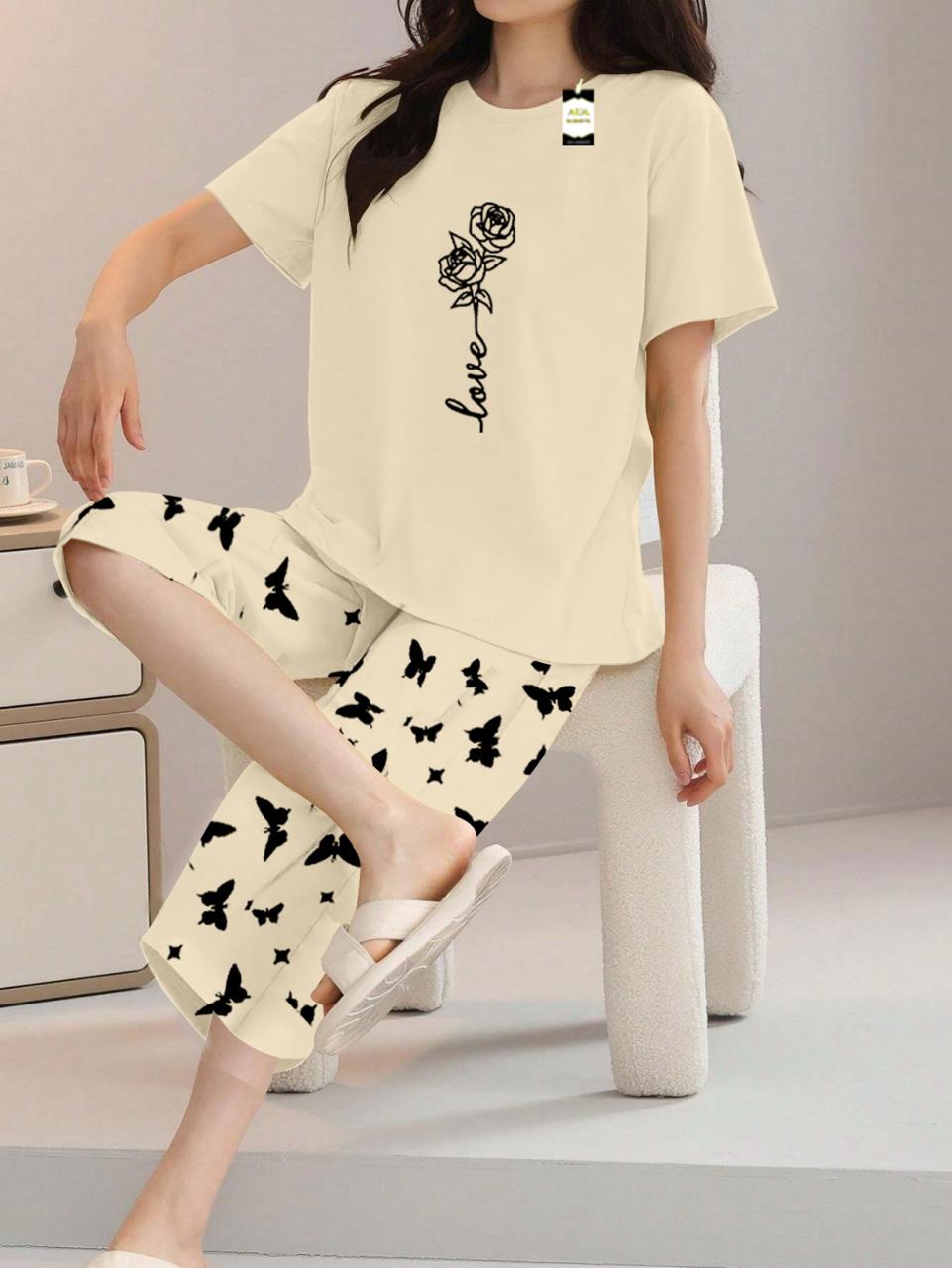 Printed Half-Sleeved Vest For Leisure Home Wear Female Sleepwear Night Dress