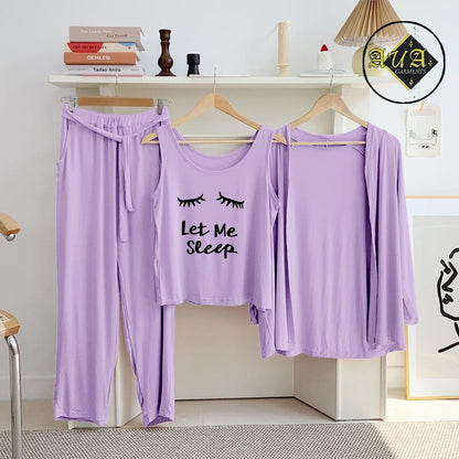 3 Piece Lounge wear Nightwear Sleepwear For Women Purple