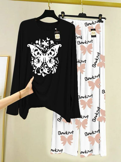 Printed Nightwear Set with Boo Printed Trousers – Women's Lounge Wear