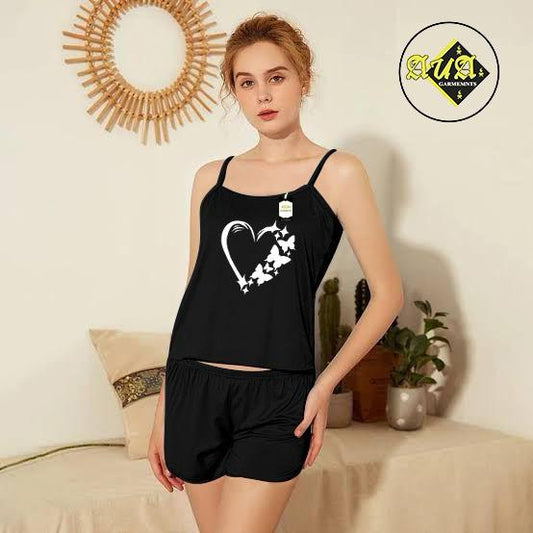 Silk Cami Set For Women Nightwear Nighty Black