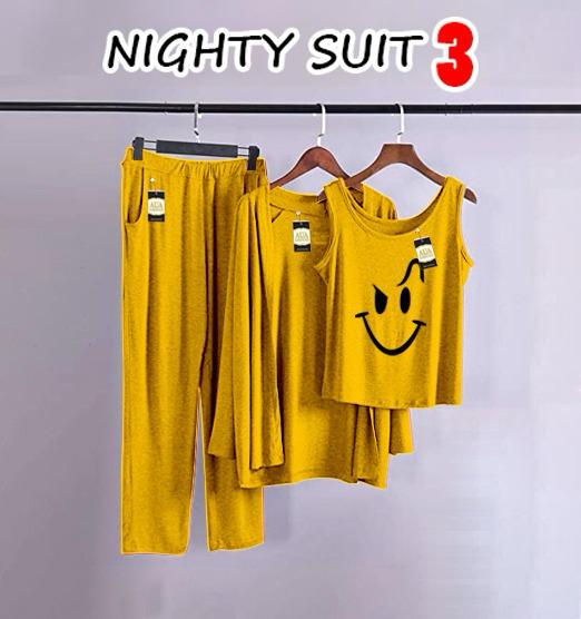 3 Piece Lounge wear Nightwear Sleepwear For Women yellow