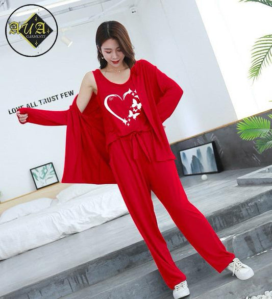 3 Piece Lounge wear Nightwear Sleepwear For Women RED