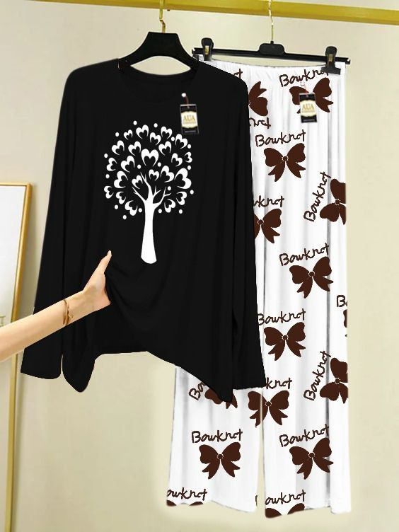 Printed Nightwear Set with Boo Printed Trousers – Women's Lounge Wear