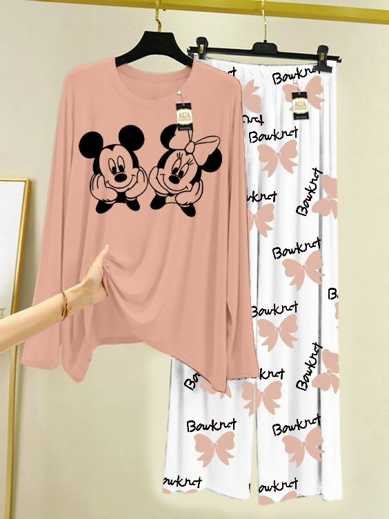 Peach Printed Nightwear Set with Boo Printed Trousers – Women's Lounge Wear