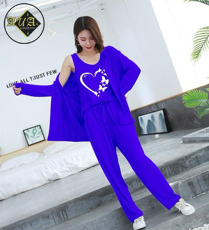 3 Piece Lounge wear Nightwear Sleepwear For Women royal blue