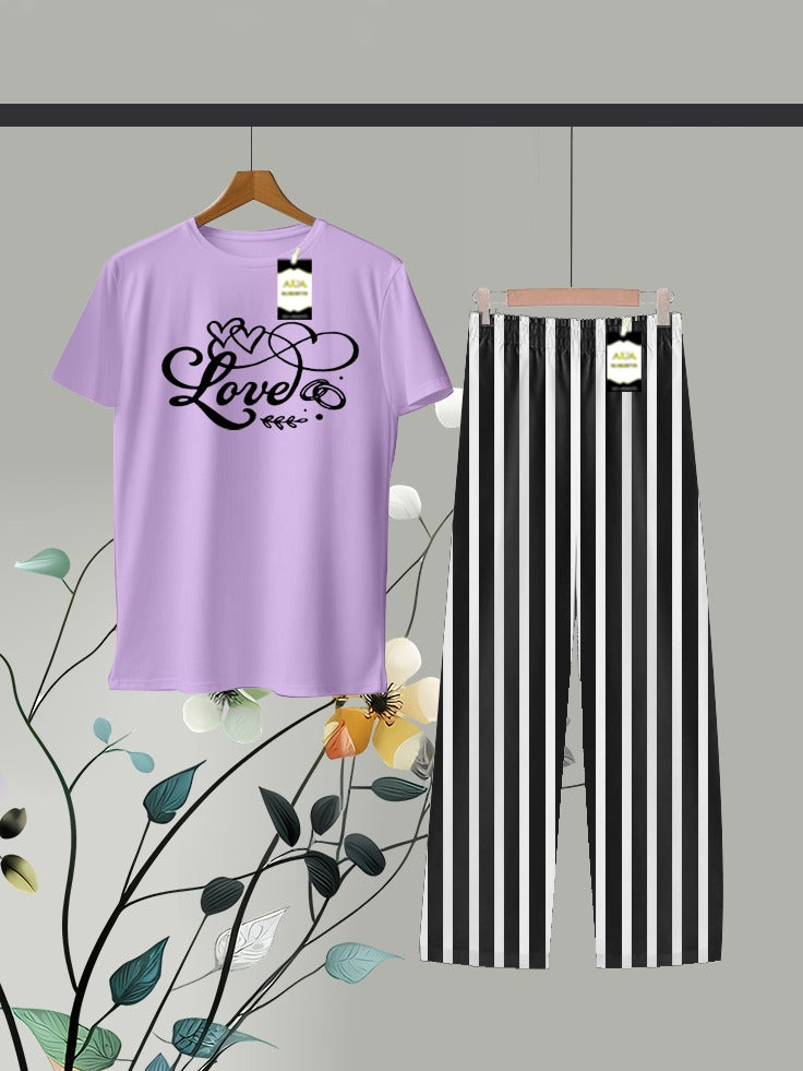 Purple Printed Linig Trouser Lounge wear Nightwear Sleepwear For Women