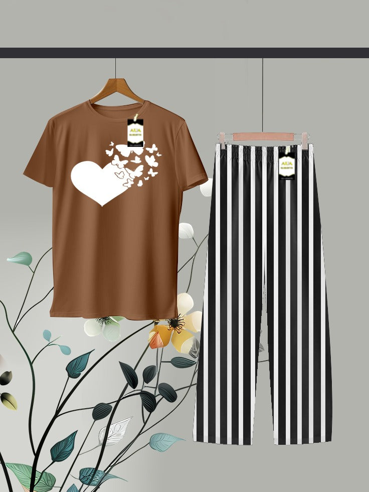 Brown Printed Linig Trouser Lounge wear Nightwear Sleepwear For Women