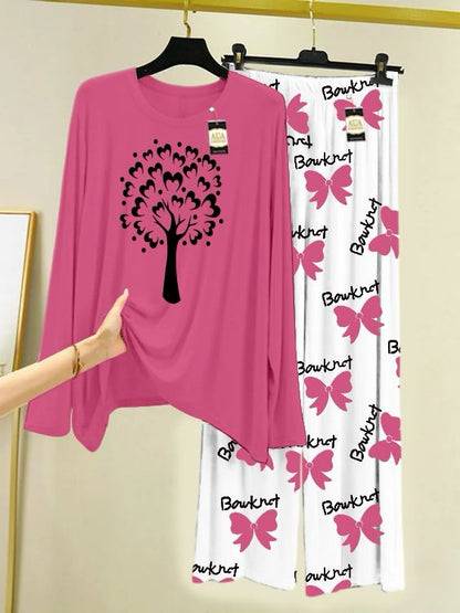 Baby Pink Printed Nightwear Set With Boo Printed Trousers – Women's Lounge Wear