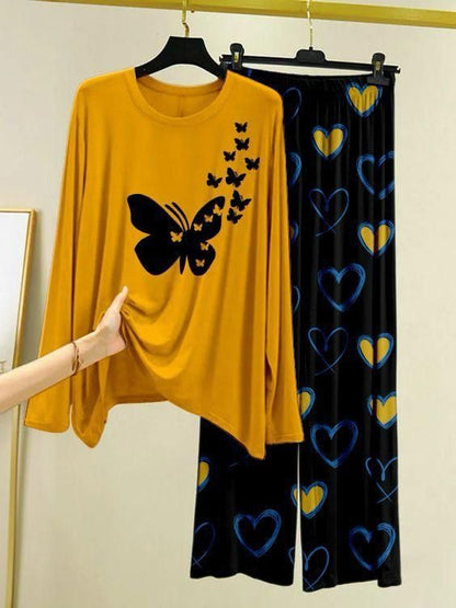 Yellow Color Heart Printed Trouser Lounge wear Nightwear Sleepwear With Heart Prinred Trouser For Women