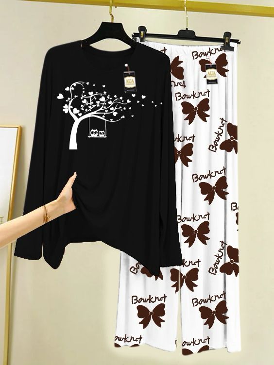 Printed Nightwear Set with Boo Printed Trousers – Women's Lounge Wear