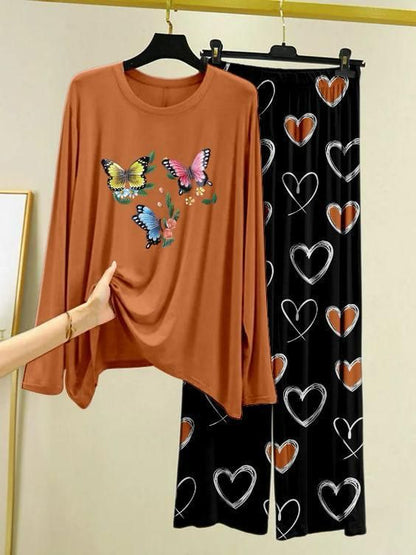 Brown Color Heart Printed Trouser Lounge wear Nightwear Sleepwear With Heart Prinred Trouser For Women