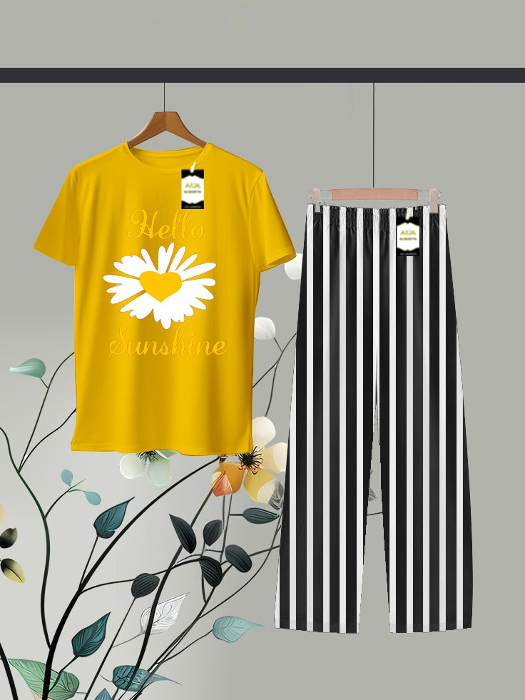 Yellow Printed Linig Trouser Lounge wear Nightwear Sleepwear For Women