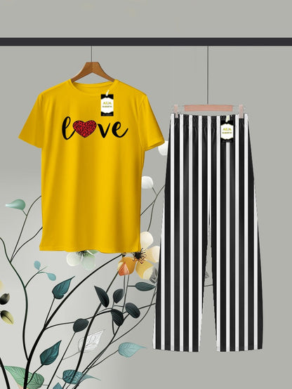Yellow Printed Linig Trouser Lounge wear Nightwear Sleepwear For Women
