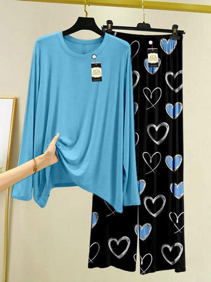 Plain Color Heart Printed Trouser Lounge wear Nightwear Sleepwear With Heart Printed Trouser For Women