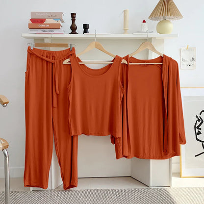 Brown 3 Piece Lounge wear Nightwear Sleepwear For Women