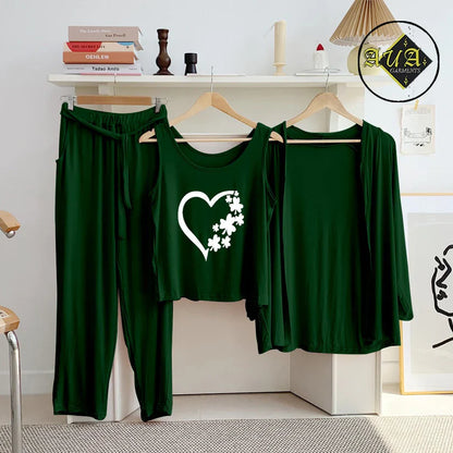 T Green  3 Piece Lounge wear Nightwear Sleepwear For Women