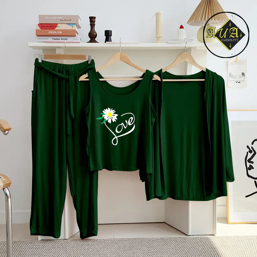 T Green  3 Piece Lounge wear Nightwear Sleepwear For Women