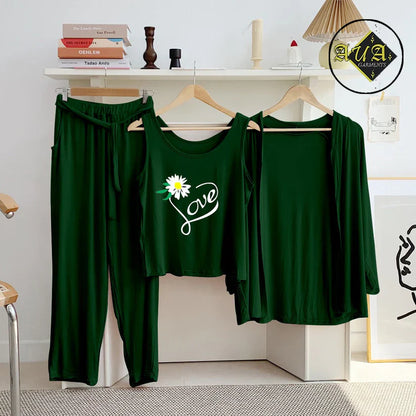 T Green  3 Piece Lounge wear Nightwear Sleepwear For Women
