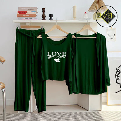 T Green  3 Piece Lounge wear Nightwear Sleepwear For Women