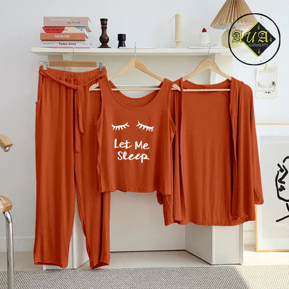 Brown 3 Piece Lounge wear Nightwear Sleepwear For Women