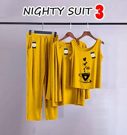 3 Piece Lounge wear Nightwear Sleepwear For Women yellow