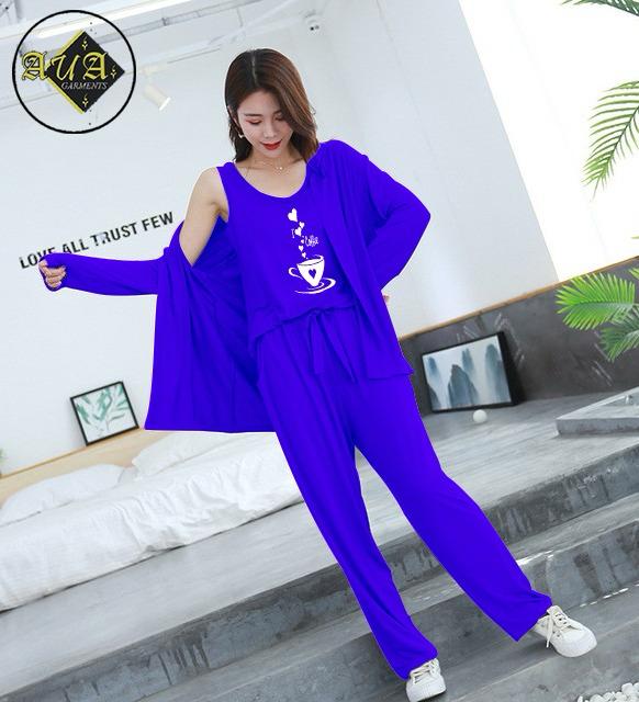 3 Piece Lounge wear Nightwear Sleepwear For Women royal blue