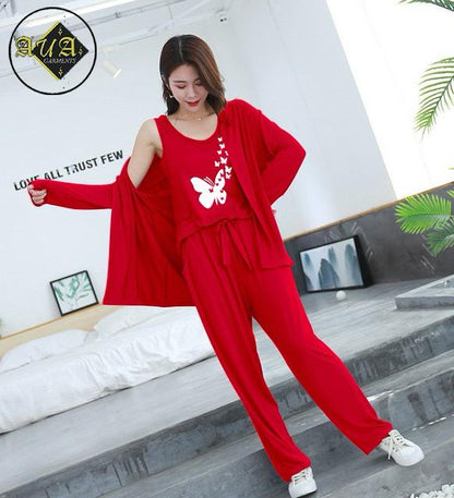 3 Piece Lounge wear Nightwear Sleepwear For Women RED