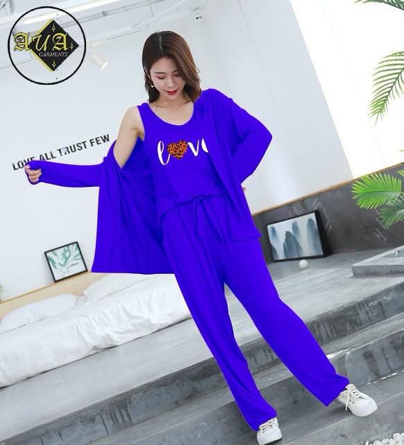 3 Piece Lounge wear Nightwear Sleepwear For Women royal blue