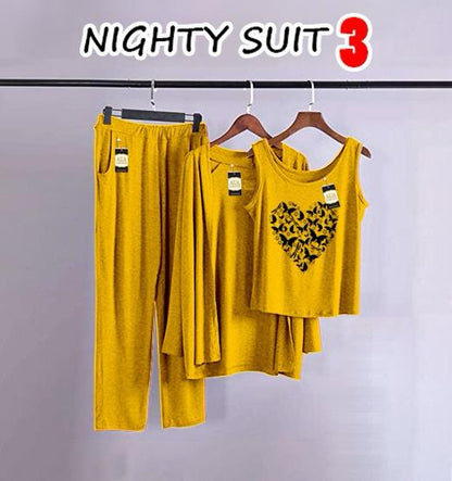 3 Piece Lounge wear Nightwear Sleepwear For Women yellow
