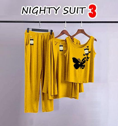 3 Piece Lounge wear Nightwear Sleepwear For Women yellow
