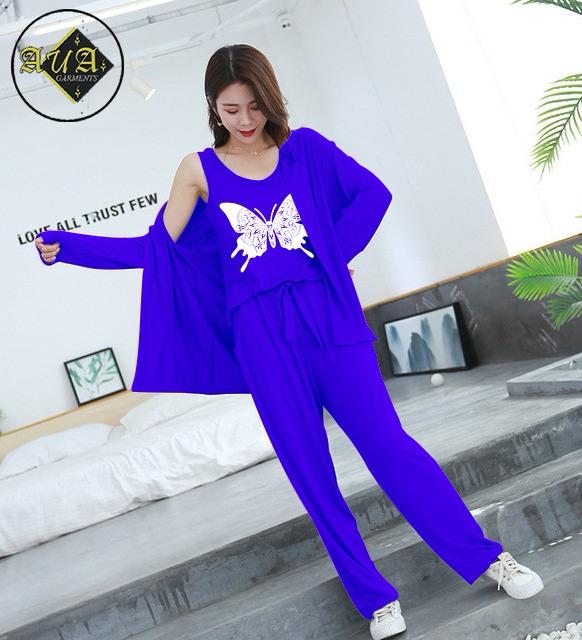 3 Piece Lounge wear Nightwear Sleepwear For Women royal blue