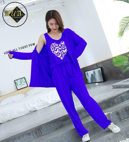 3 Piece Lounge wear Nightwear Sleepwear For Women royal blue