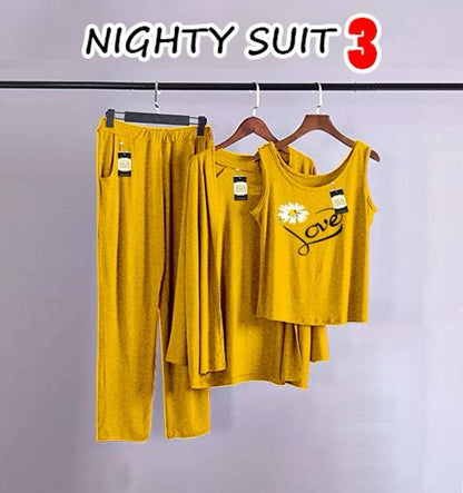 3 Piece Lounge wear Nightwear Sleepwear For Women yellow