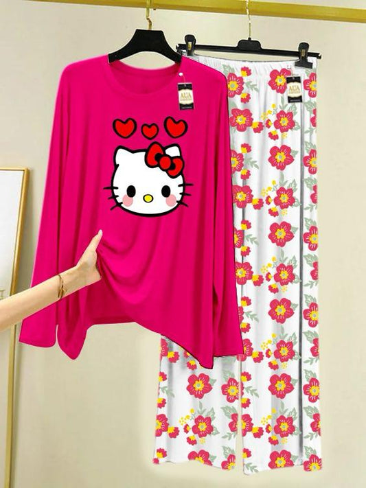 Stylish Sleepwear Set for a Cozy Night's Rest Wear With Multi Printed Set