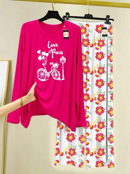 Stylish Sleepwear Set for a Cozy Night's Rest Wear With Multi Printed Set