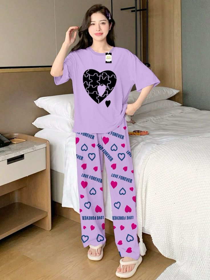 Stylish Sleepwear Set for a Cozy Night's Rest Wear With Multi Printed Set