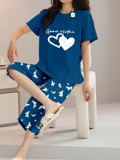 Printed Half-Sleeved Vest For Leisure Home Wear Female Sleepwear Night Dress