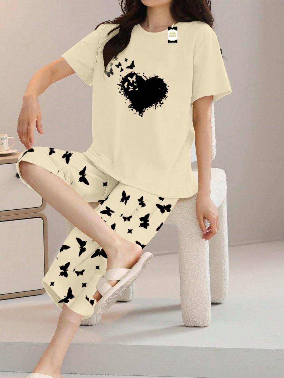 Printed Half-Sleeved Vest For Leisure Home Wear Female Sleepwear Night Dress