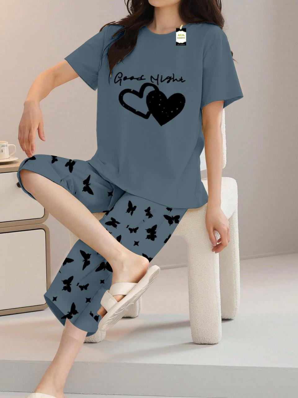 Printed Half-Sleeved Vest For Leisure Home Wear Female Sleepwear Night Dress