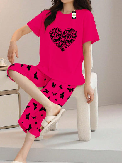 Printed Half-Sleeved Vest For Leisure Home Wear Female Sleepwear Night Dress