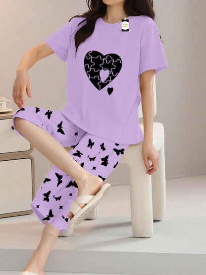 Printed Half-Sleeved Vest For Leisure Home Wear Female Sleepwear Night Dress