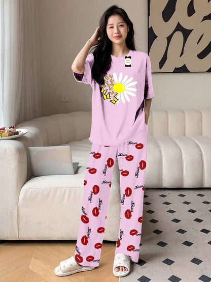 Stylish Sleepwear Set for a Cozy Night's Rest Wear With Multi Printed Set