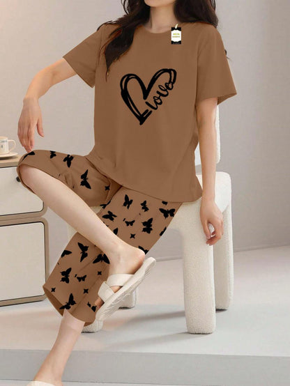 Printed Half-Sleeved Vest For Leisure Home Wear Female Sleepwear Night Dress