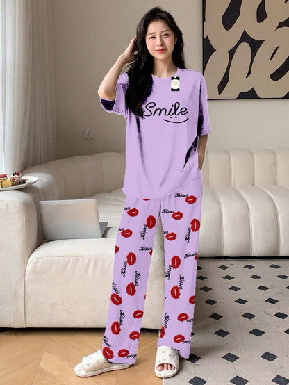 Stylish Sleepwear Set for a Cozy Night's Rest Wear With Multi Printed Set