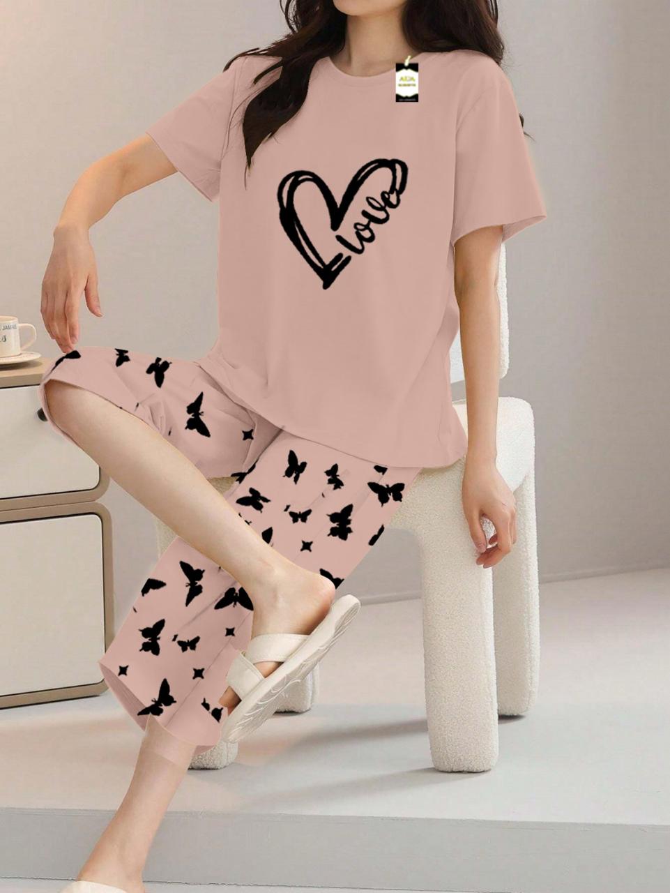 Printed Half-Sleeved Vest For Leisure Home Wear Female Sleepwear Night Dress