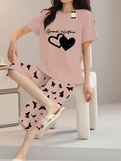 Printed Half-Sleeved Vest For Leisure Home Wear Female Sleepwear Night Dress