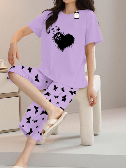 Printed Half-Sleeved Vest For Leisure Home Wear Female Sleepwear Night Dress