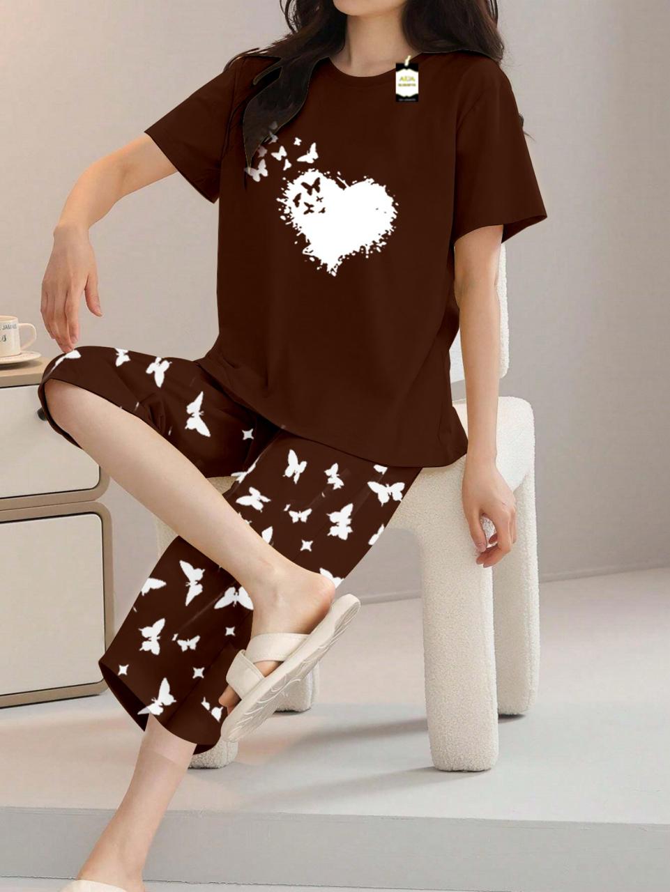 Printed Half-Sleeved Vest For Leisure Home Wear Female Sleepwear Night Dress
