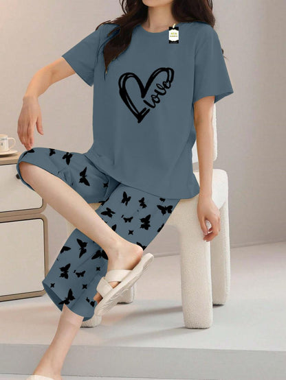 Printed Half-Sleeved Vest For Leisure Home Wear Female Sleepwear Night Dress
