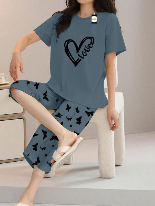 Printed Half-Sleeved Vest For Leisure Home Wear Female Sleepwear Night Dress